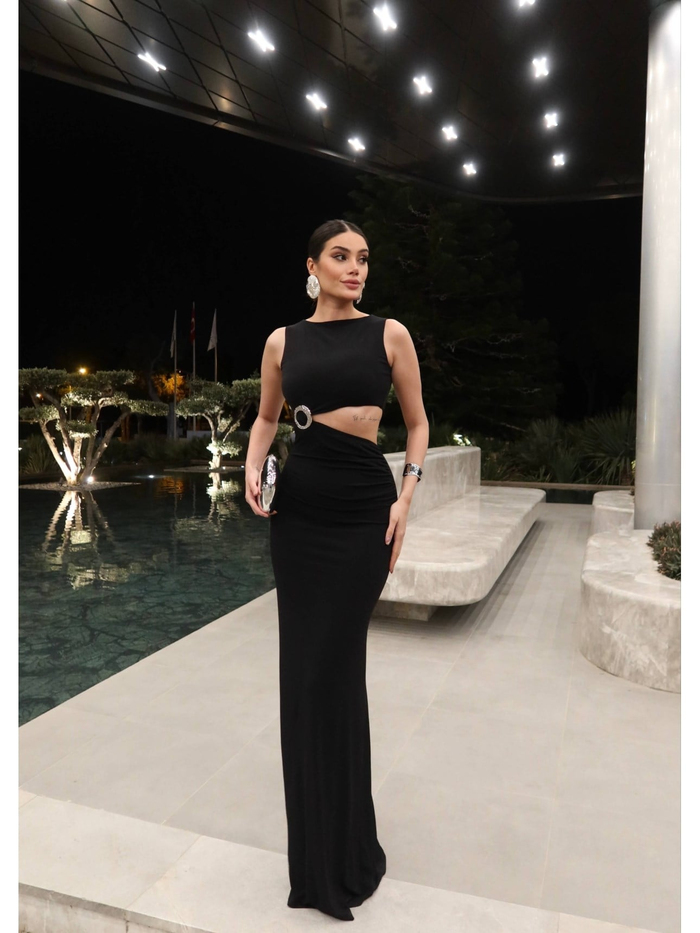 EH Collection Aksesuar Detaylı Bel Formlu Elbise