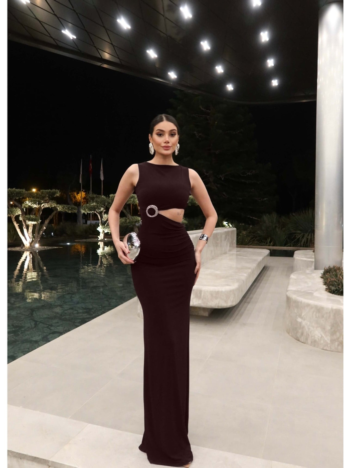 EH Collection Aksesuar Detaylı Bel Formlu Elbise