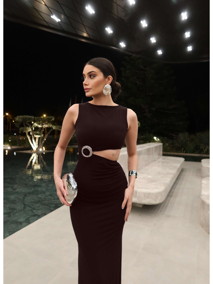 EH Collection Aksesuar Detaylı Bel Formlu Elbise