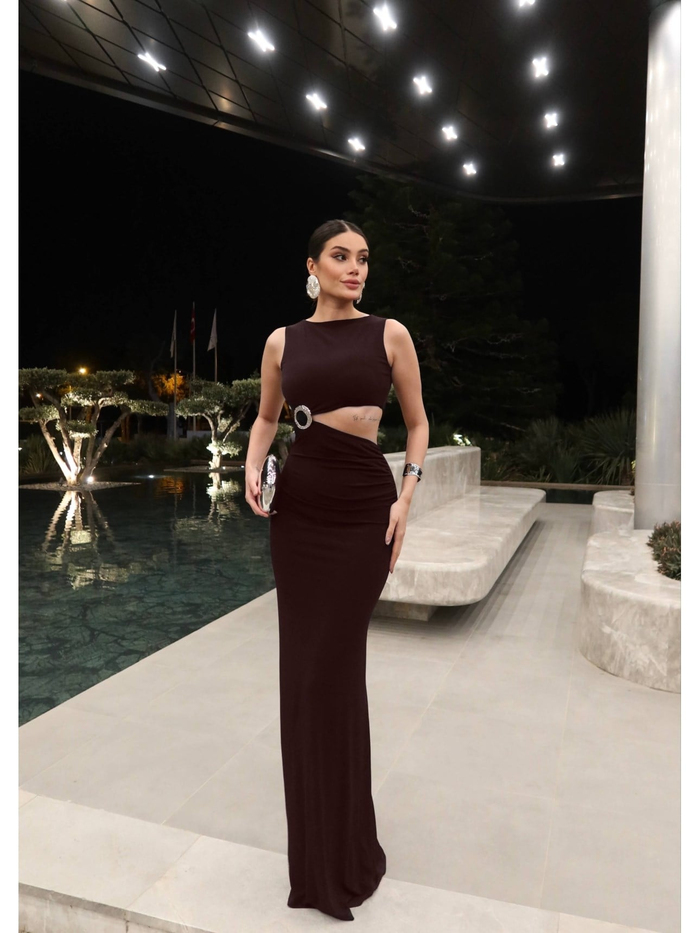 EH Collection Aksesuar Detaylı Bel Formlu Elbise