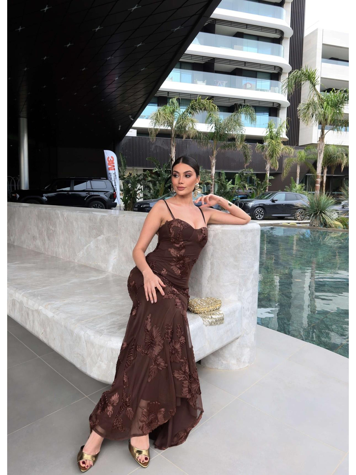 EH Collection Askılı Çiçek İşlemeli Tül Elbise