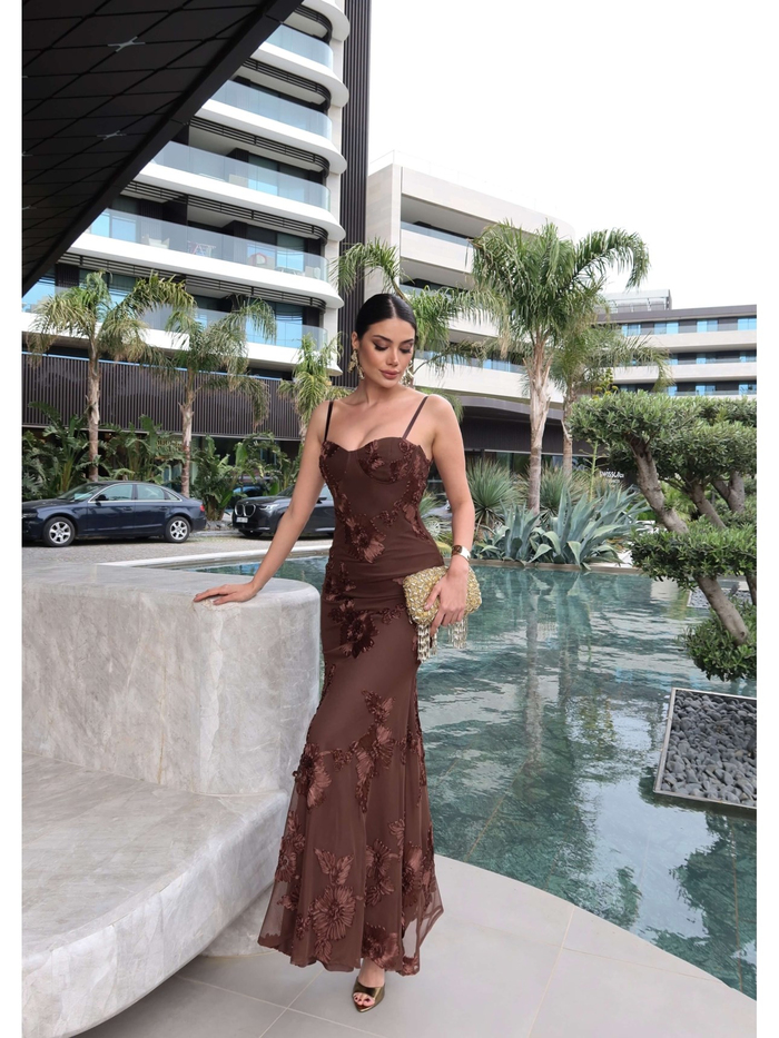 EH Collection Askılı Çiçek İşlemeli Tül Elbise