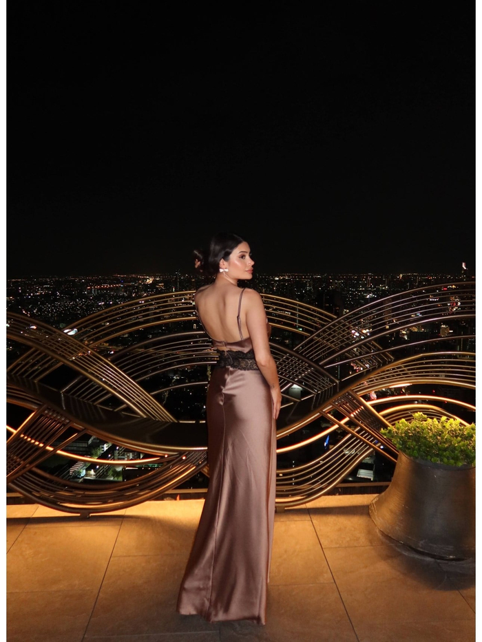 EH Collection Dantel Bel Formlu Saten Elbise