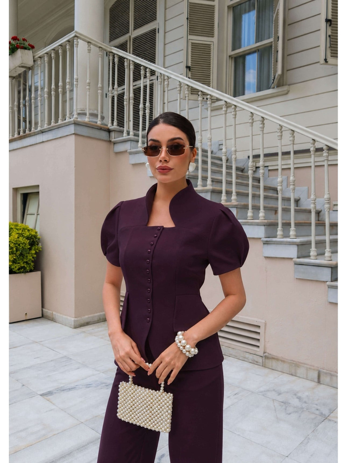 EH Collection Dik Yaka İnci Düğmeli Takım
