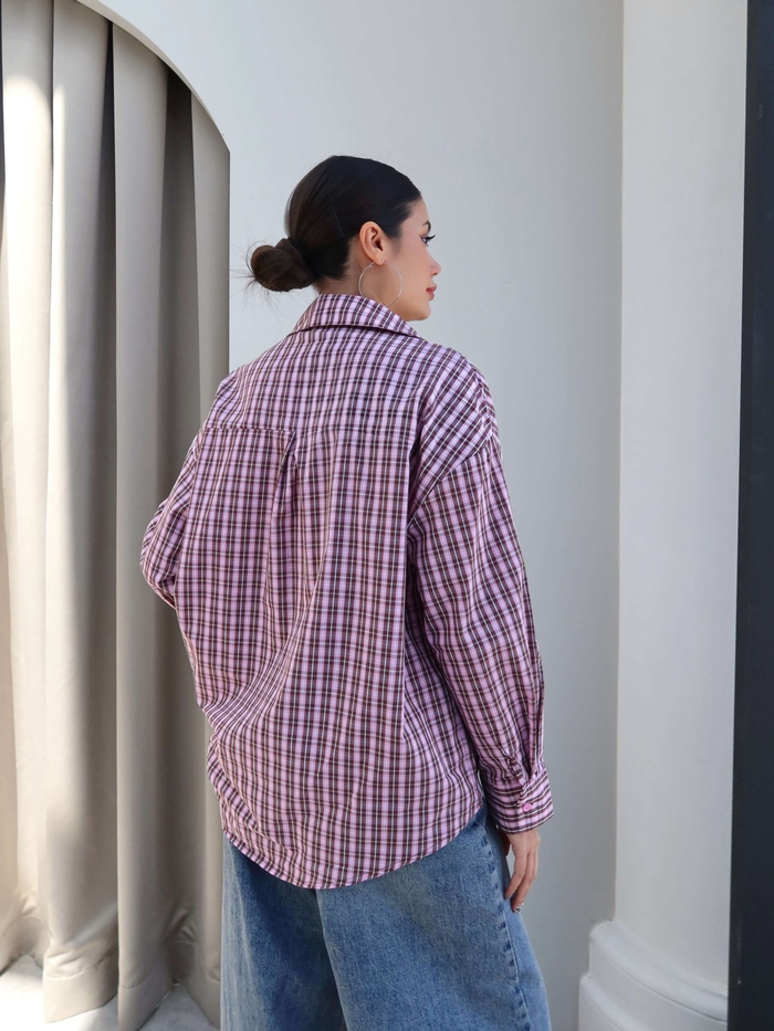 Ekoseli Cep Taşlı Oversize Gömlek