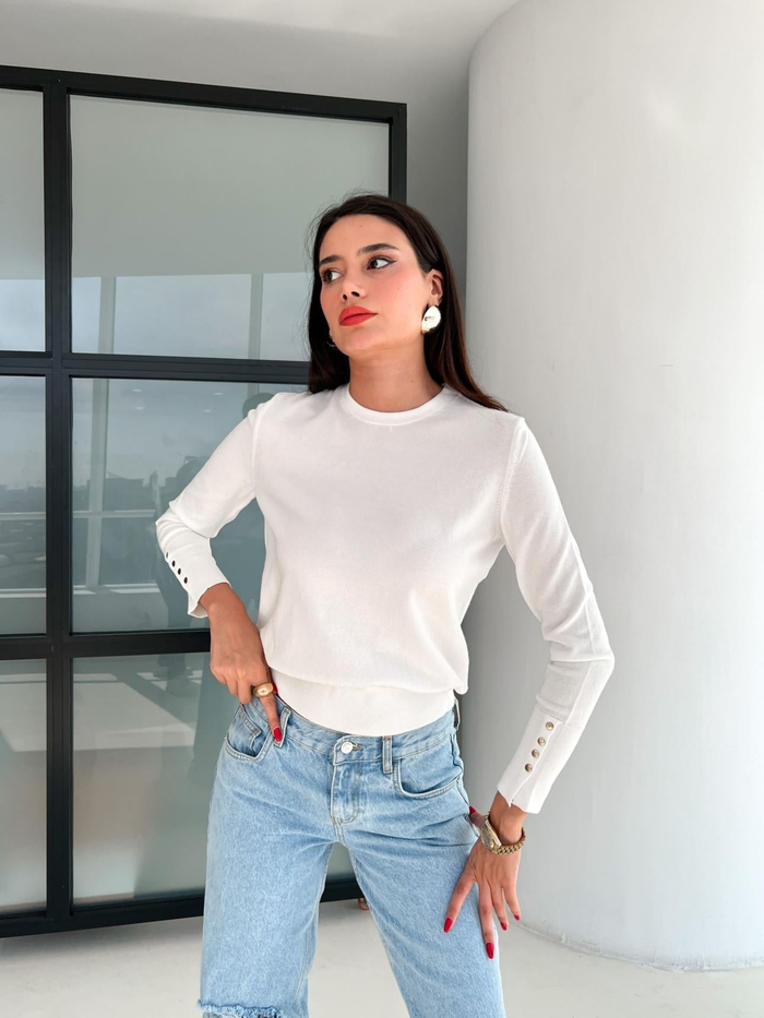 Ekru Bisiklet Yaka KNIT Kazak