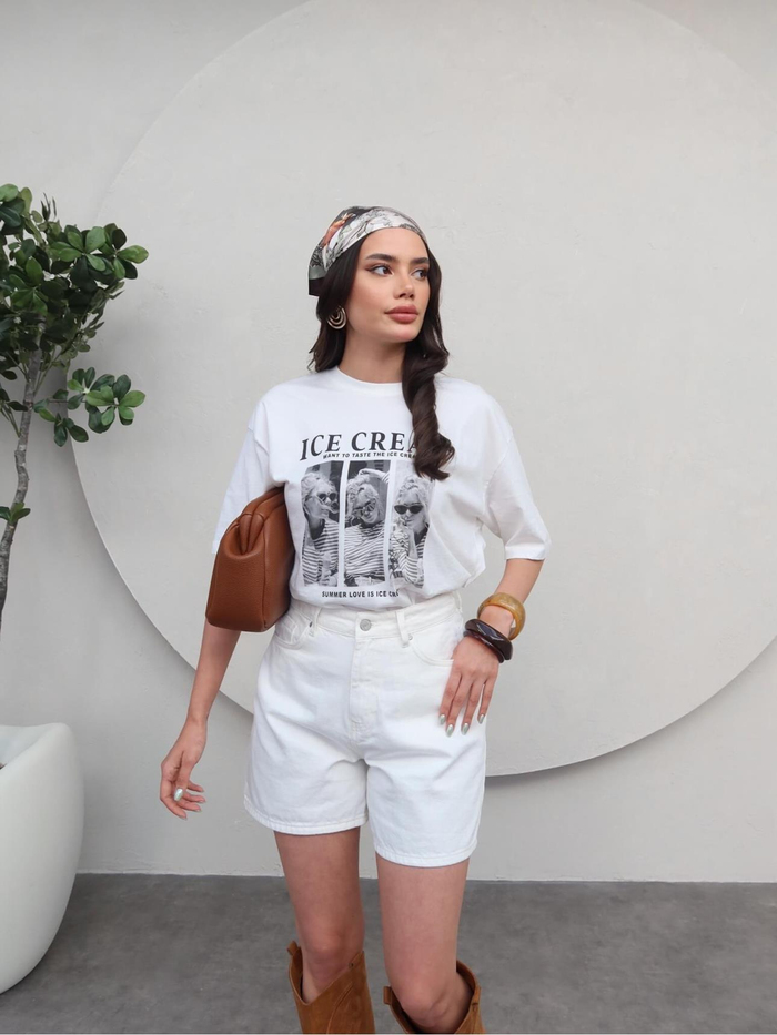 Ekru Denim Bermuda Şort