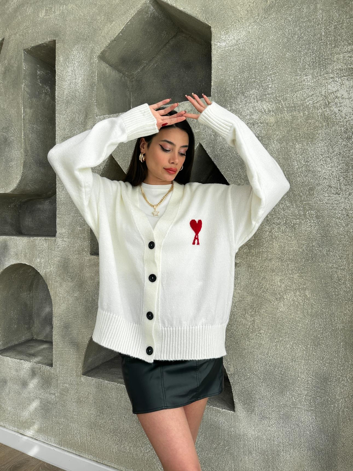 Ekru Heart Details Hırka