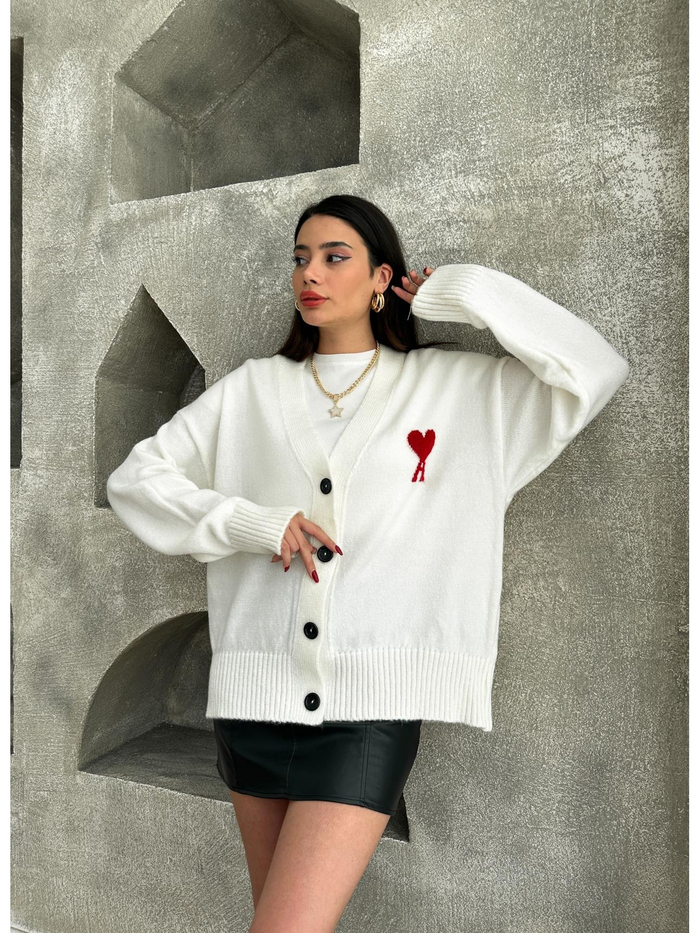 Ekru Heart Details Hırka