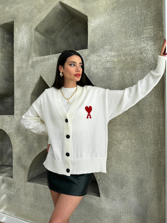 Ekru Heart Details Hırka