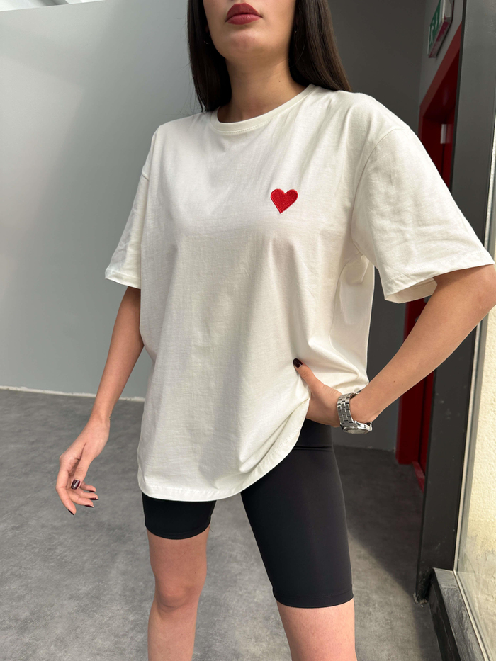 Ekru Kalpli Oversize Tshirt