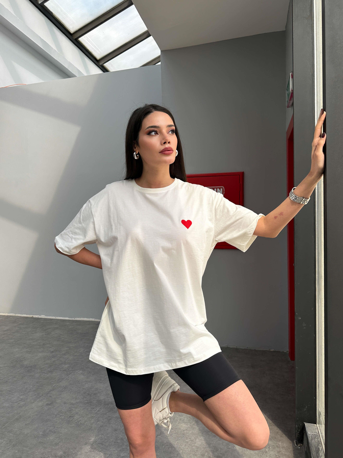 Ekru Kalpli Oversize Tshirt