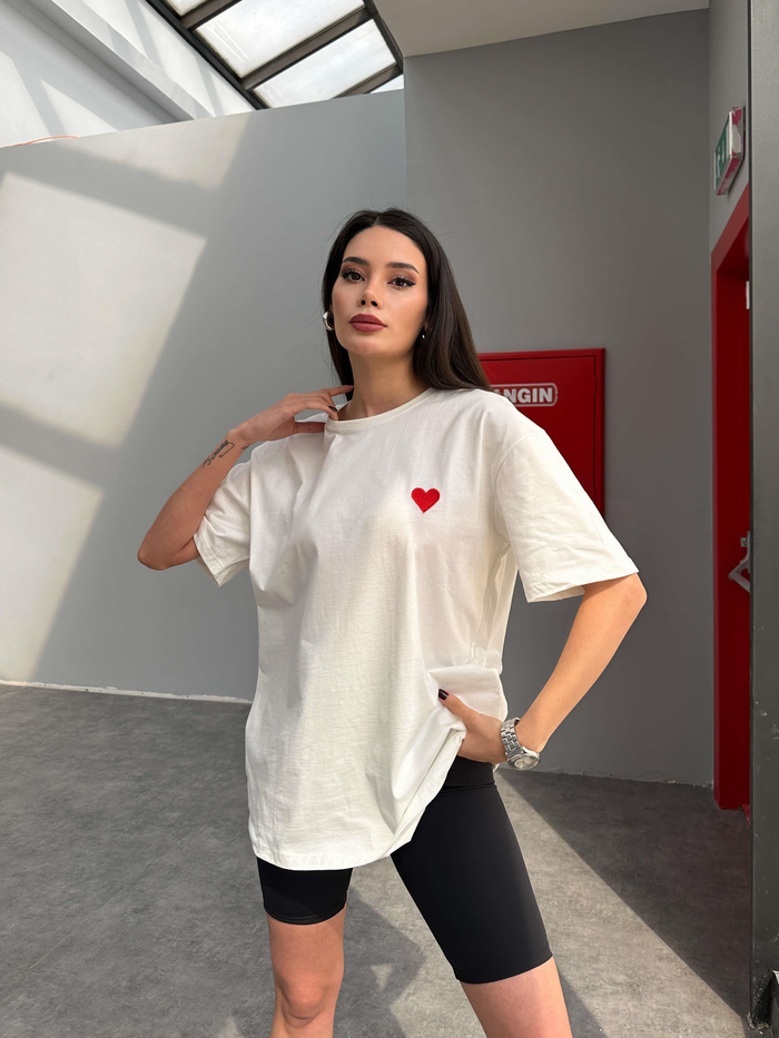 Ekru Kalpli Oversize Tshirt