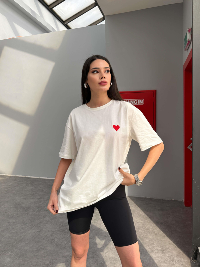 Ekru Kalpli Oversize Tshirt