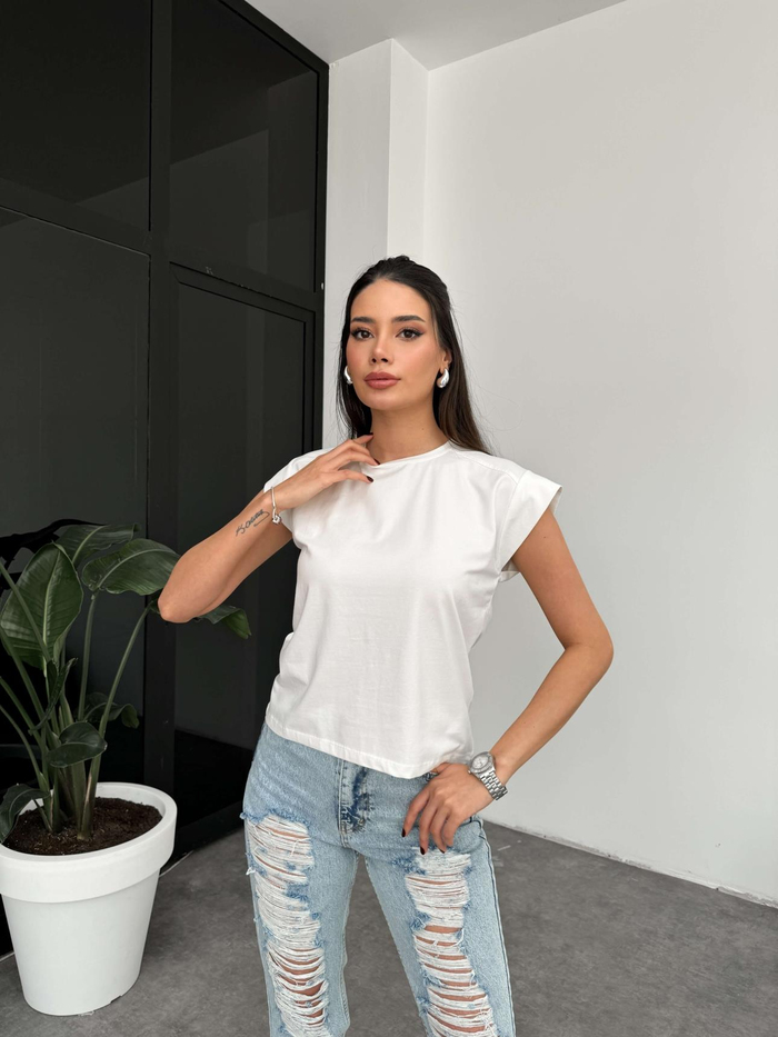 Ekru Kolsuz Bisiklet Yaka Orj Tshirt