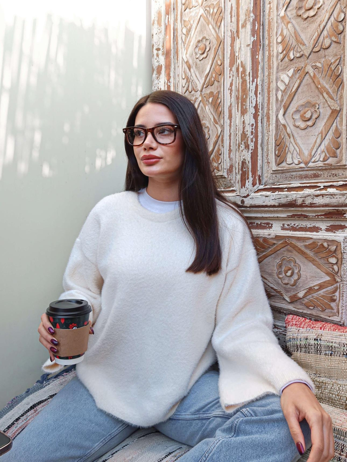Ekru Oversize Peluş Kazak