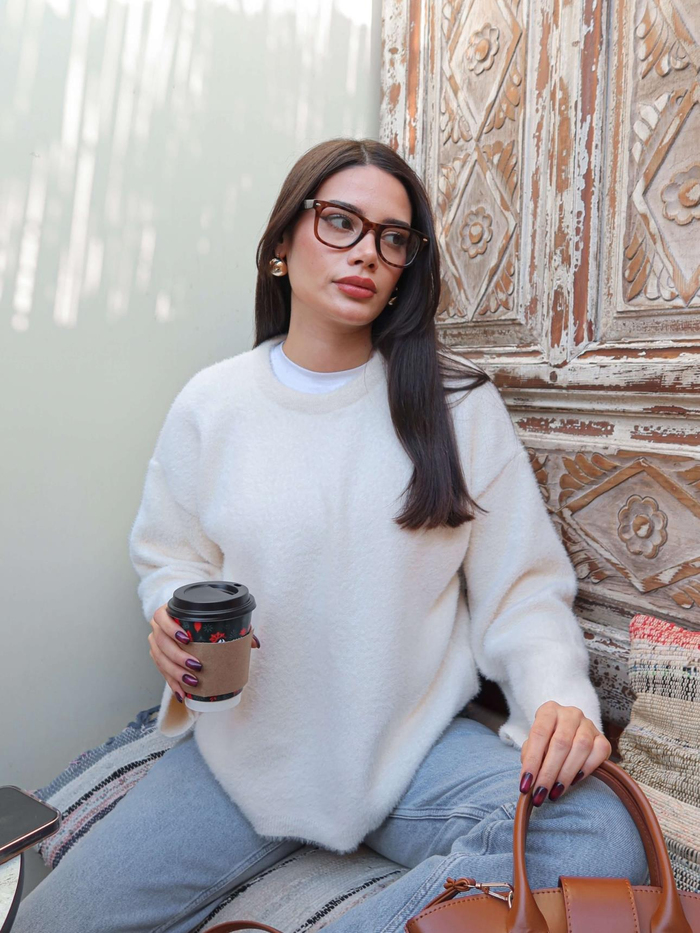 Ekru Oversize Peluş Kazak