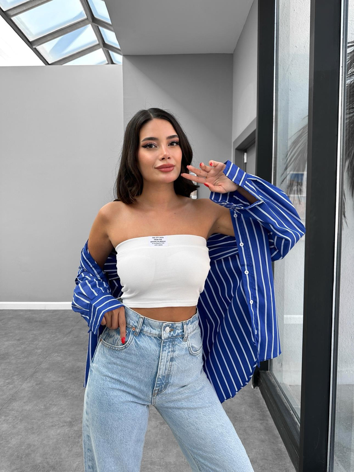 Ekru Straplez Kaplı Fitilli Crop
