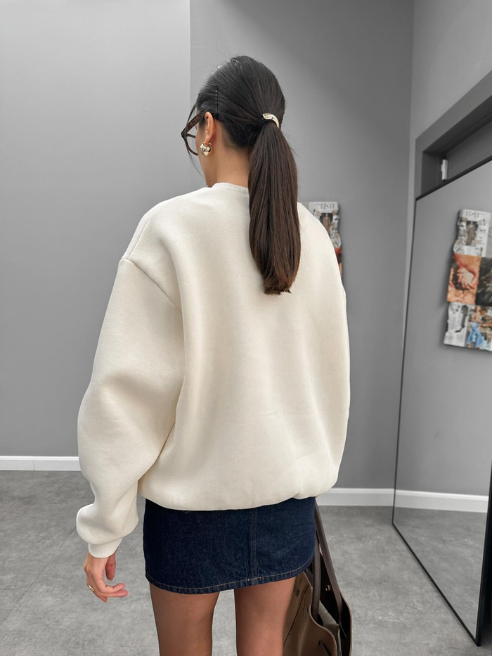 Ekru Teddy Bear Baskılı Sweat