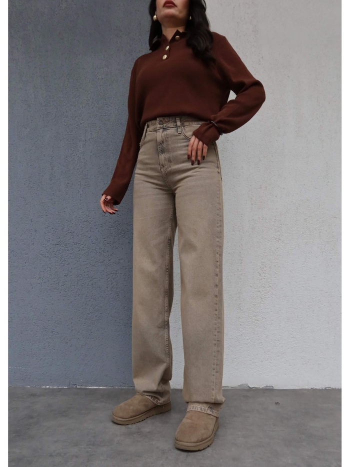 Eskitme Yüksek Bel Wide Leg Jean