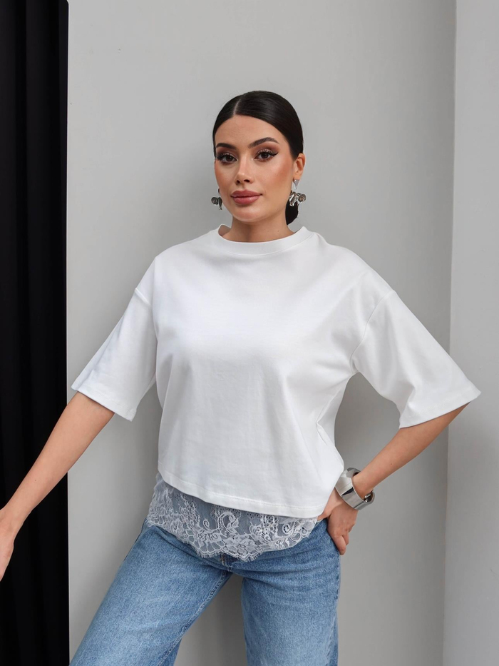 Etek Ucu Dantel Oversize Tshirt