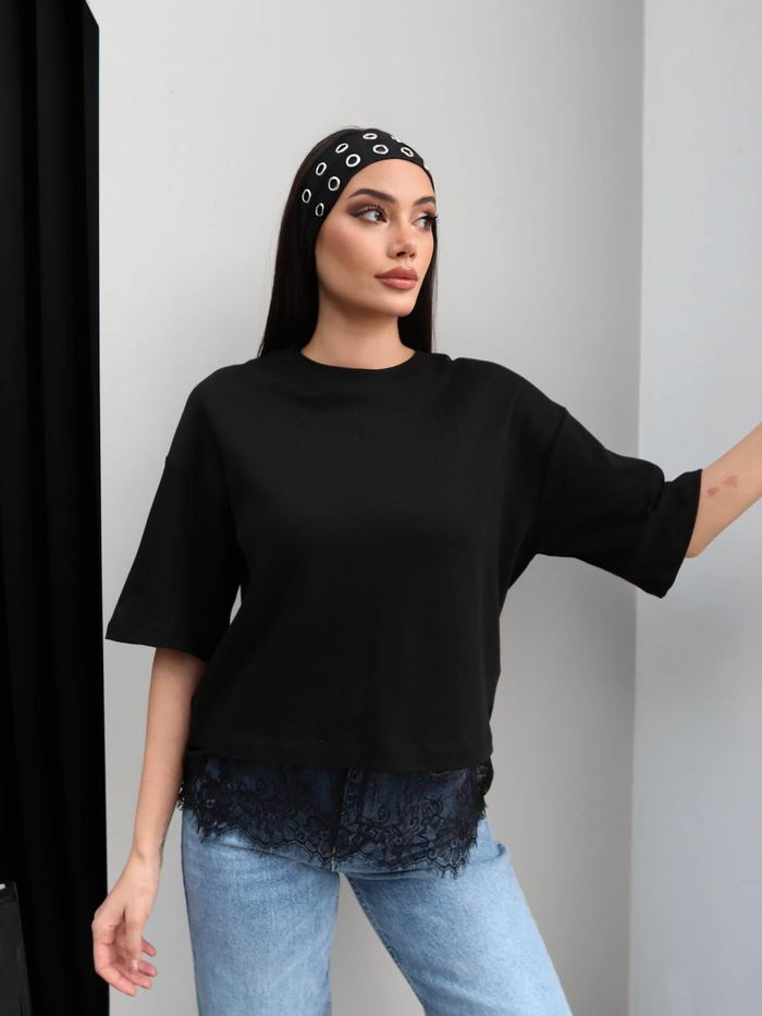 Etek Ucu Dantel Oversize Tshirt