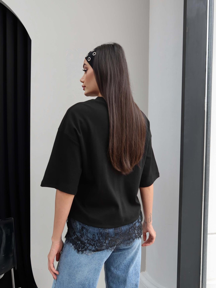 Etek Ucu Dantel Oversize Tshirt