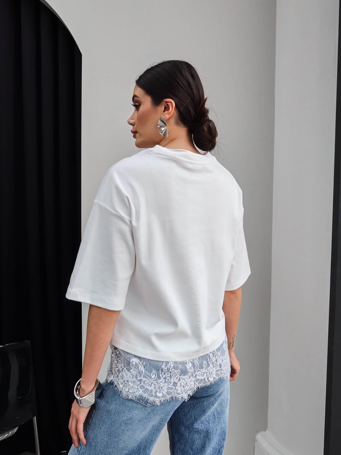 Etek Ucu Dantel Oversize Tshirt