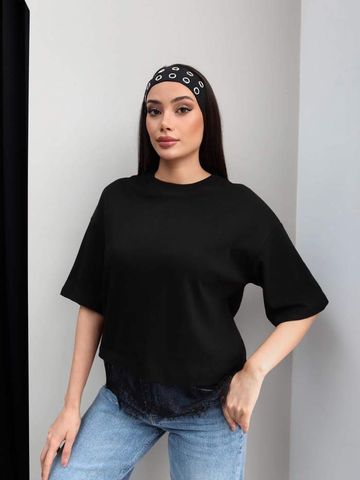 Etek Ucu Dantel Oversize Tshirt
