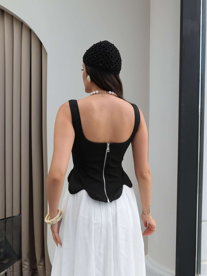 Fermuar Detaylı Korse Bluz