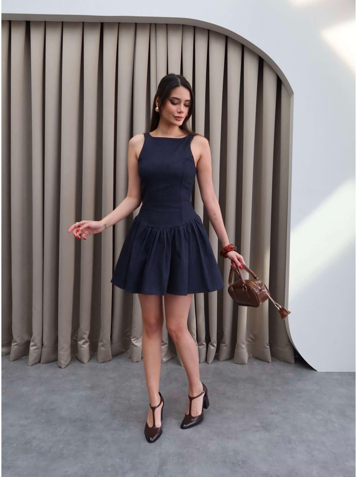 Fermuarlı Denim Mini Elbise