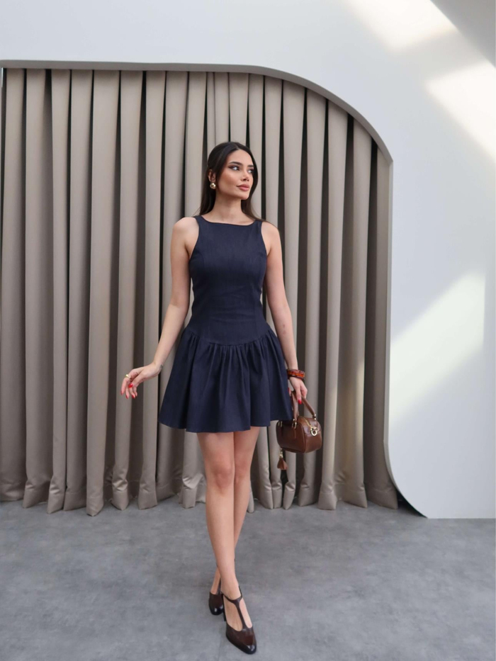 Fermuarlı Denim Mini Elbise