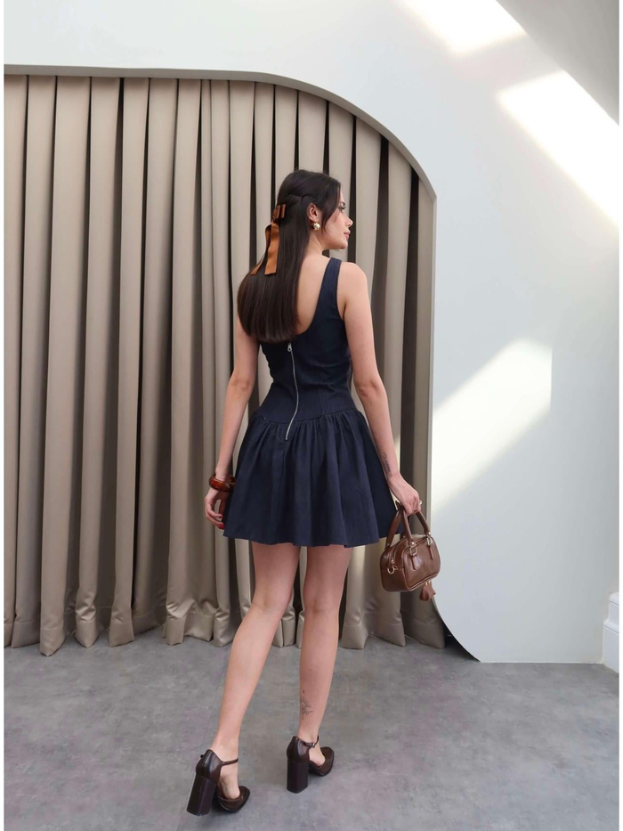 Fermuarlı Denim Mini Elbise