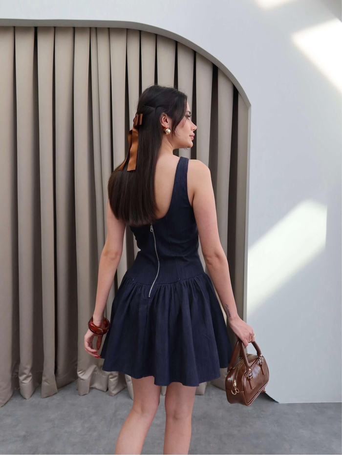 Fermuarlı Denim Mini Elbise