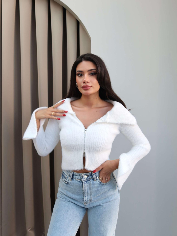 Fermuarlı Dik Yaka Triko Hırka