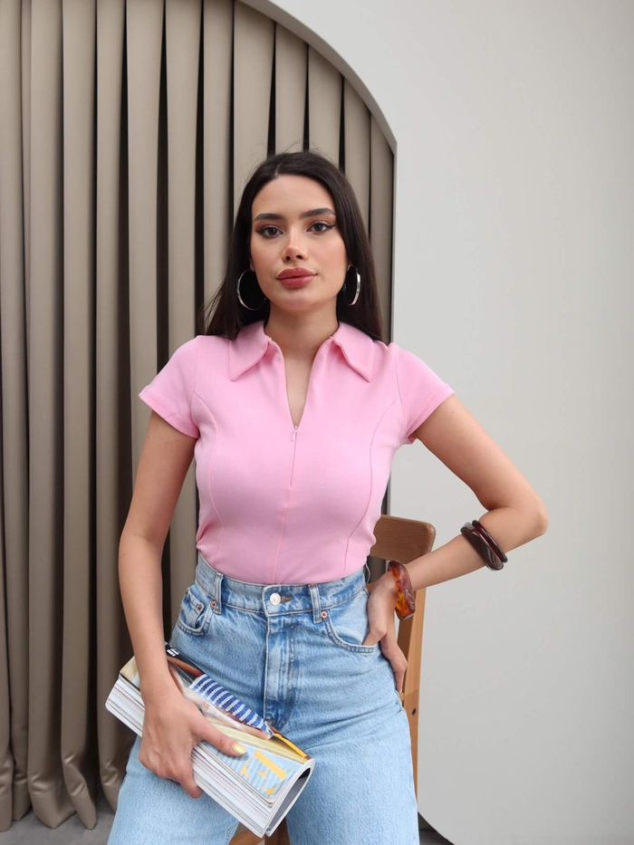 Fermuarlı Kısa Kol Body