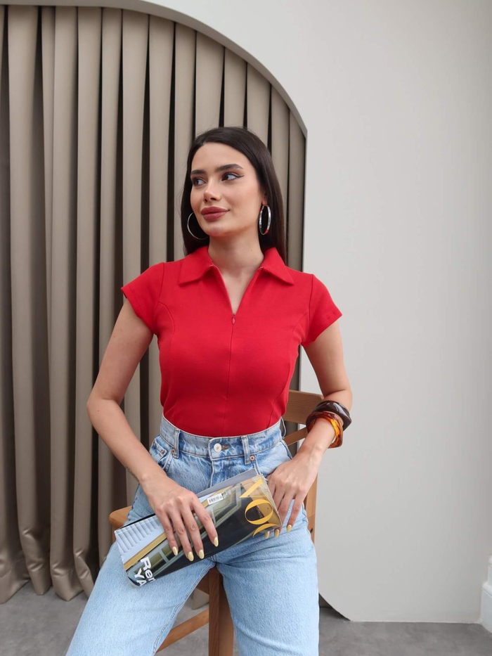 Fermuarlı Kısa Kol Body