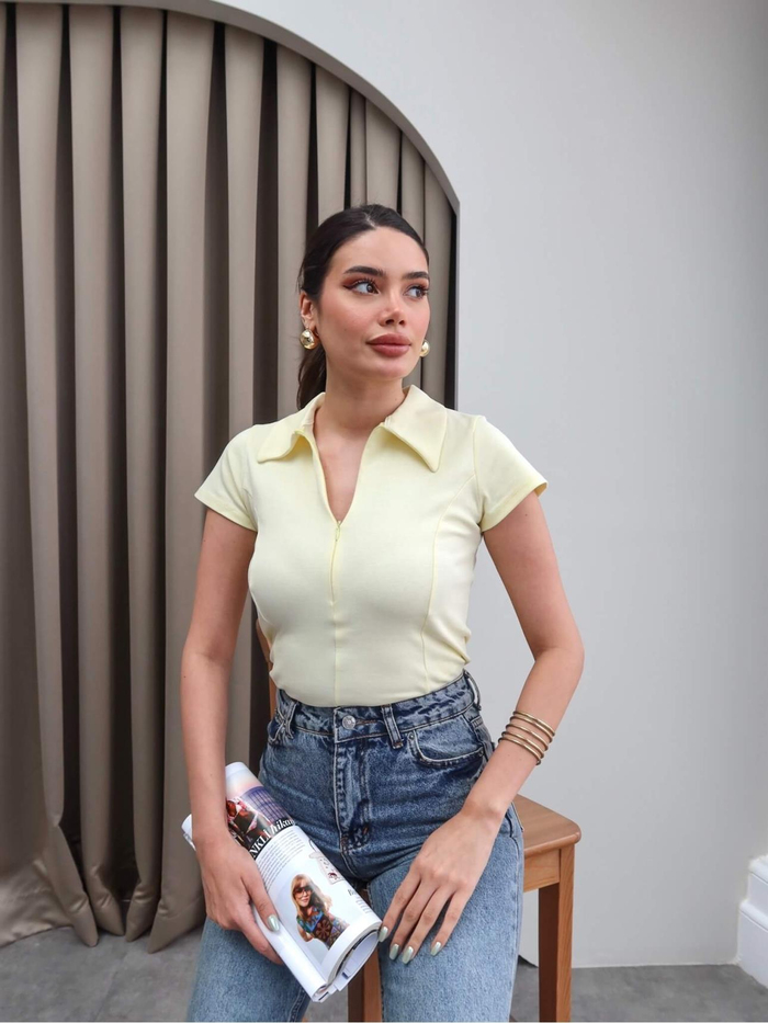 Fermuarlı Kısa Kol Body