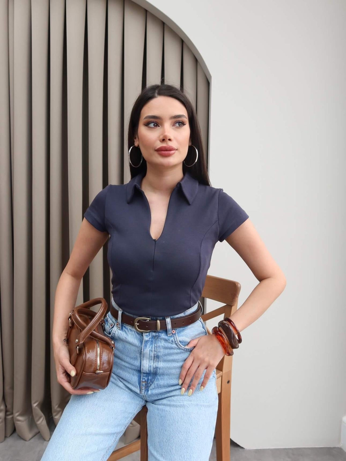 Fermuarlı Kısa Kol Body