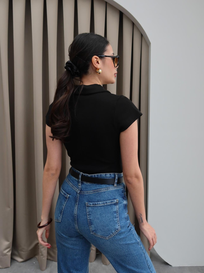 Fermuarlı Kısa Kol Body