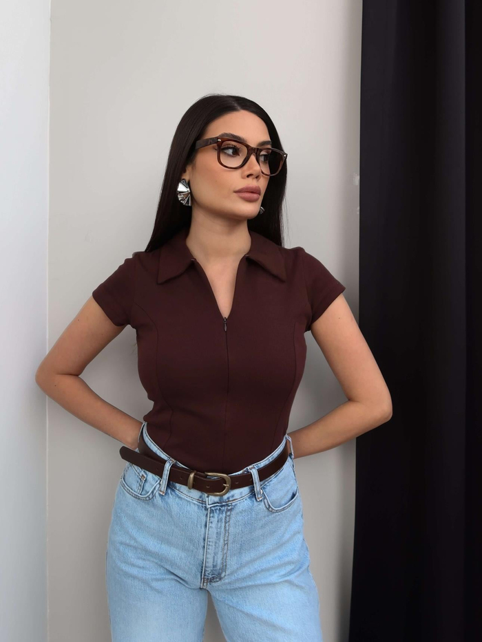 Fermuarlı Kısa Kol Body