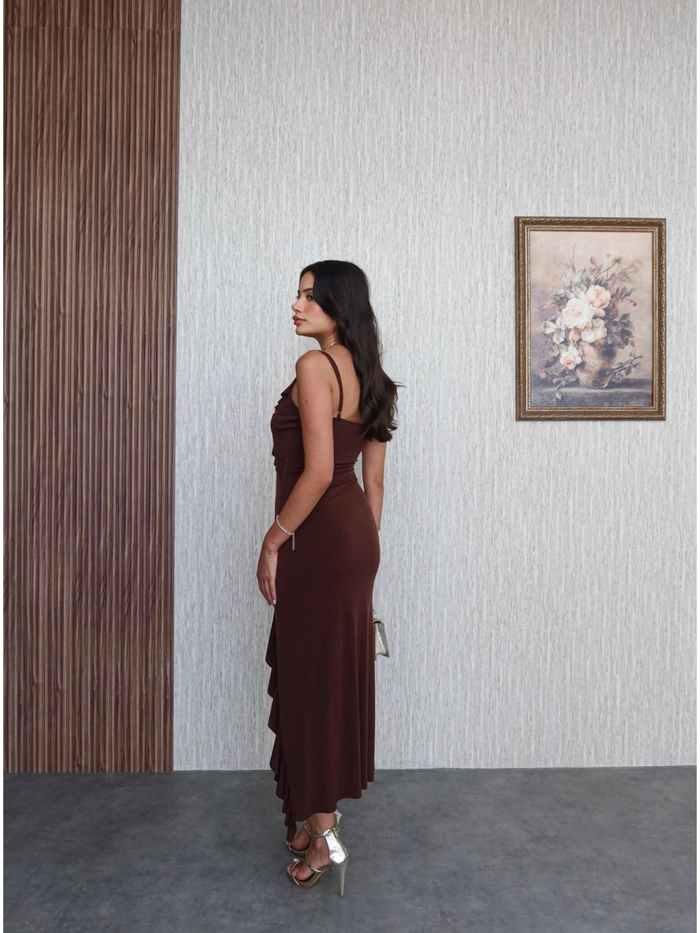 Fırfırlı İnce Askılı Elbise