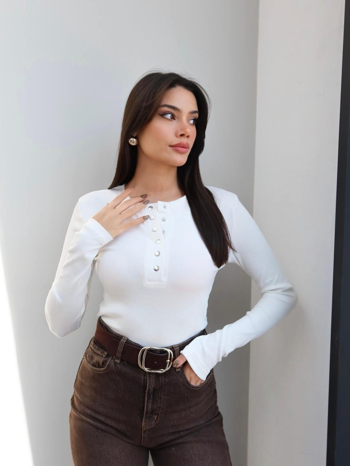 Fitil Desen Çıtçıtlı Bluz