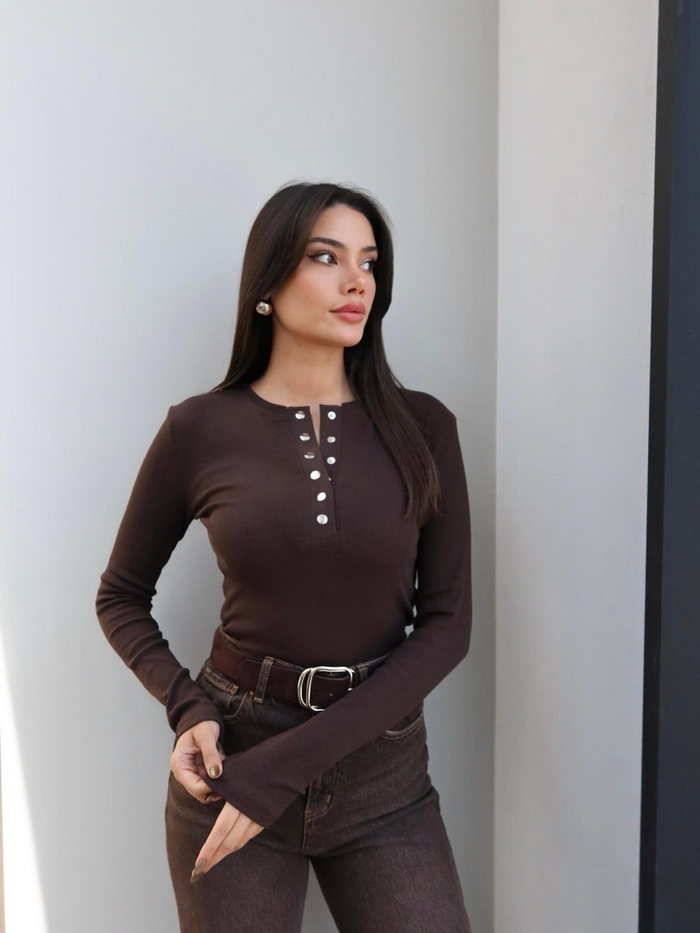 Fitil Desen Çıtçıtlı Bluz