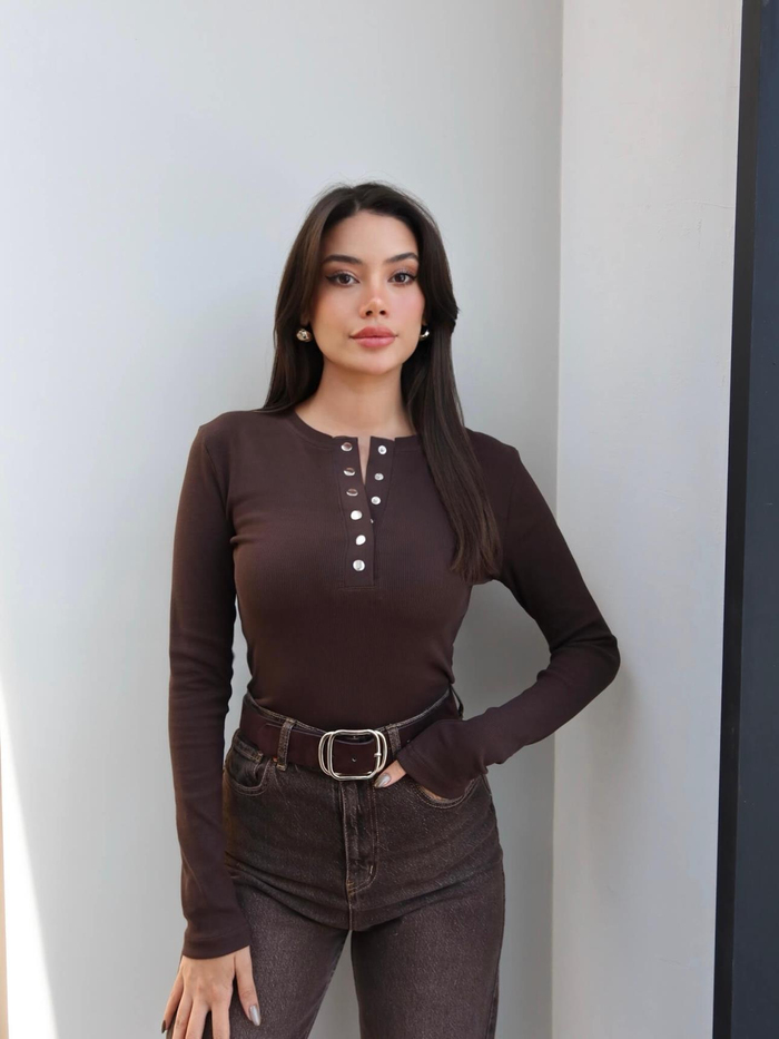 Fitil Desen Çıtçıtlı Bluz