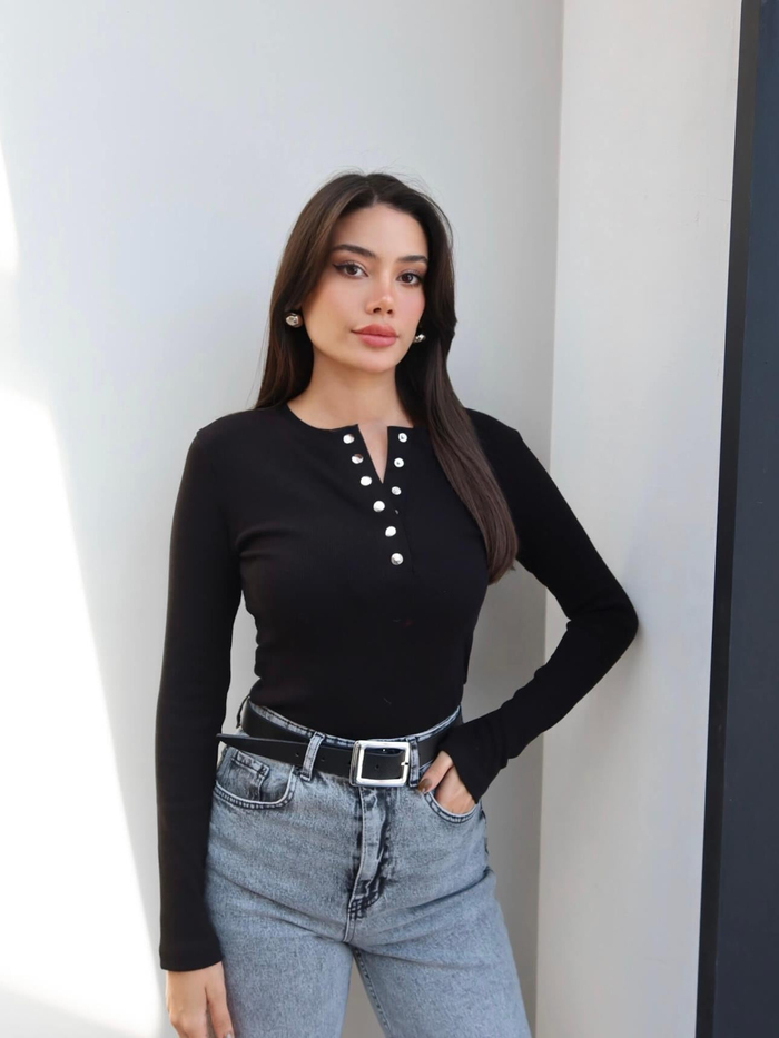 Fitil Desen Çıtçıtlı Bluz