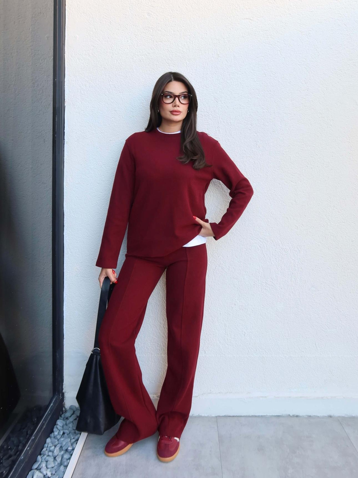 Fitil Desen Dikiş Detay Pantolon Triko Takım