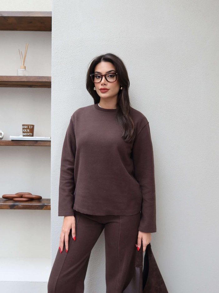 Fitil Desen Dikiş Detay Pantolon Triko Takım