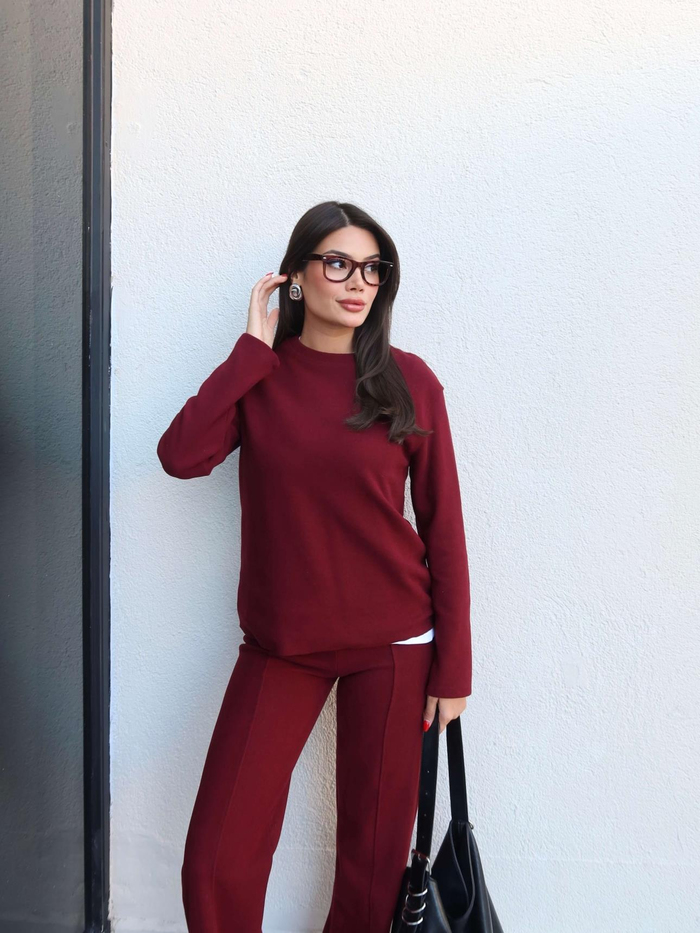 Fitil Desen Dikiş Detay Pantolon Triko Takım