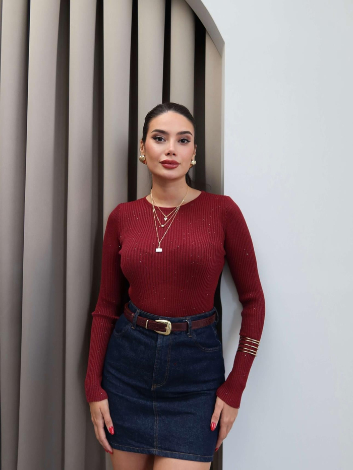 Fitilli Pul Dökümlü Uzun Kol Body